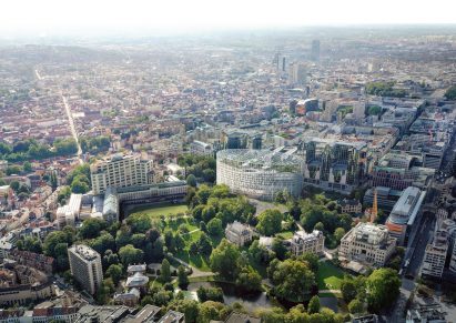 Aerial render of the redesigned Paul-Henri Spaak building