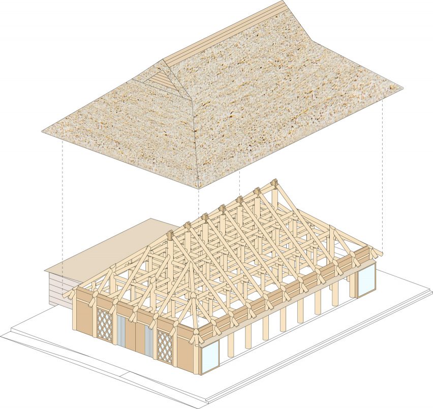 Axonometric of the Farmer's Restaurant on Awaji Island by Shigeru Ban Architects