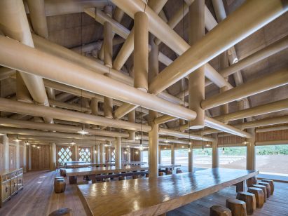 Shigeru Ban-designed cardboard tube structure