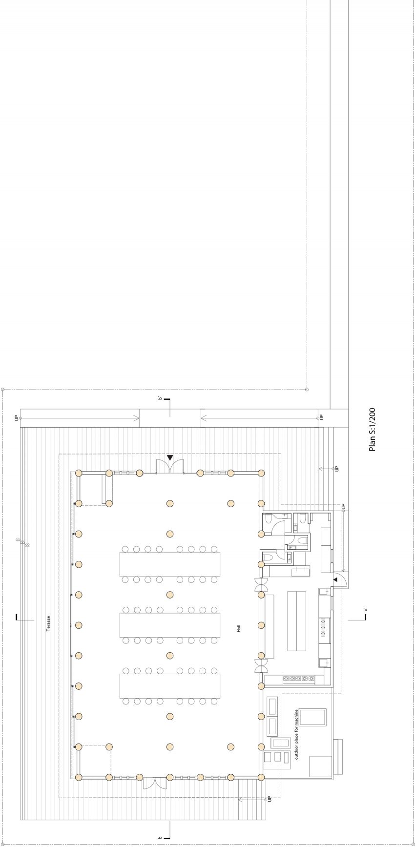 Floor plan of the Farmer's Restaurant on Awaji Island by Shigeru Ban Architects