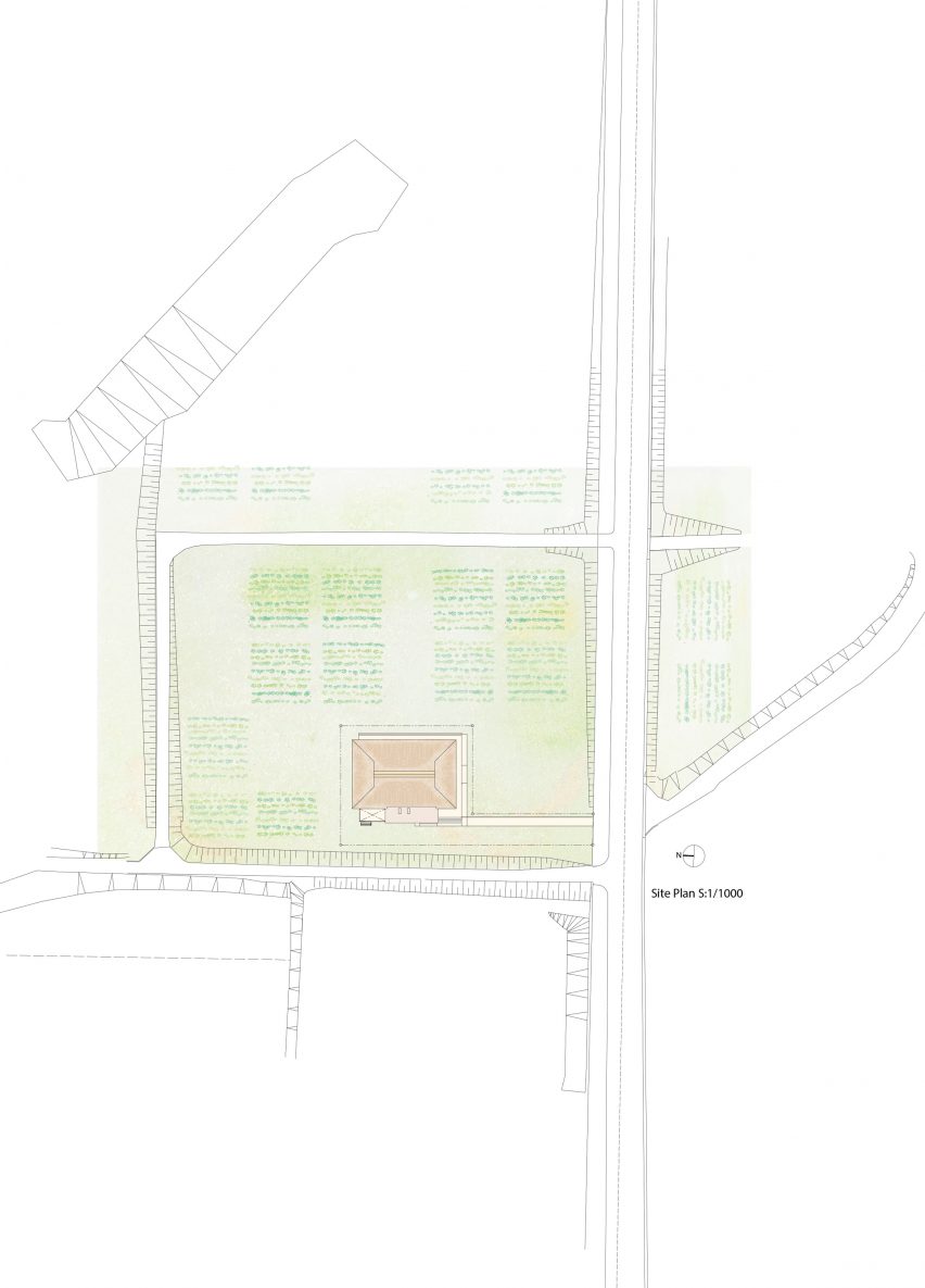 Site plan of the Farmer's Restaurant on Awaji Island by Shigeru Ban Architects