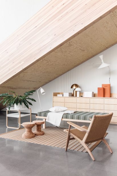 Photo of a showroom featuring furniture by Nordic designers in pale woods and natural colours