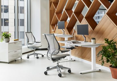 Two desks in an office