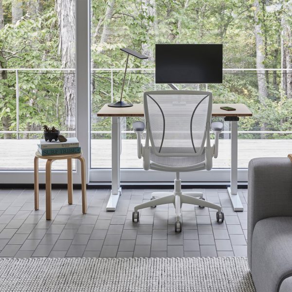 Float desk in a living room