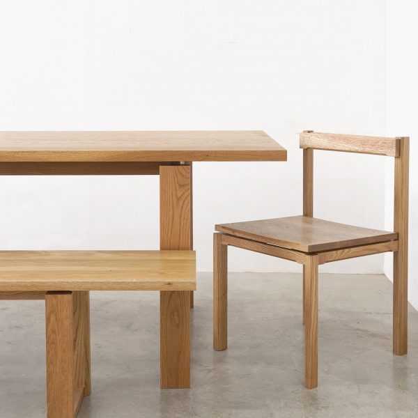 Wooden chairs and bench and around dining chair