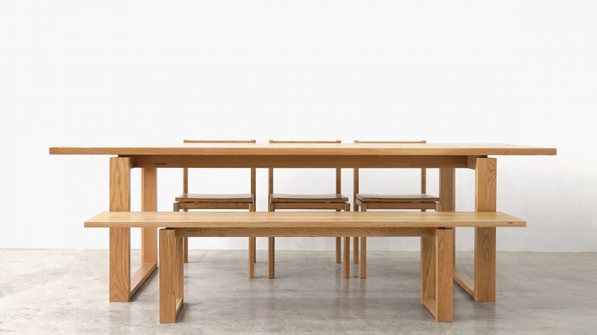 Wooden chairs and bench and around dining chair
