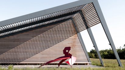 Exterior of Foster Retreat built from wood and steel