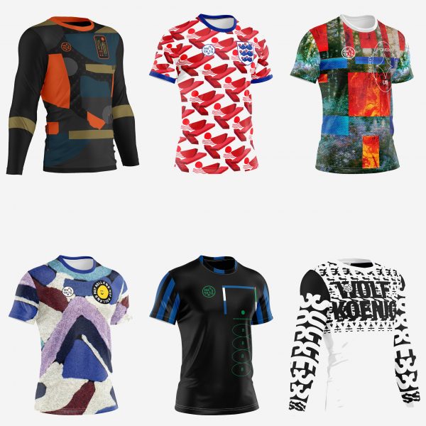 Six football shirts by Hen's Teeth