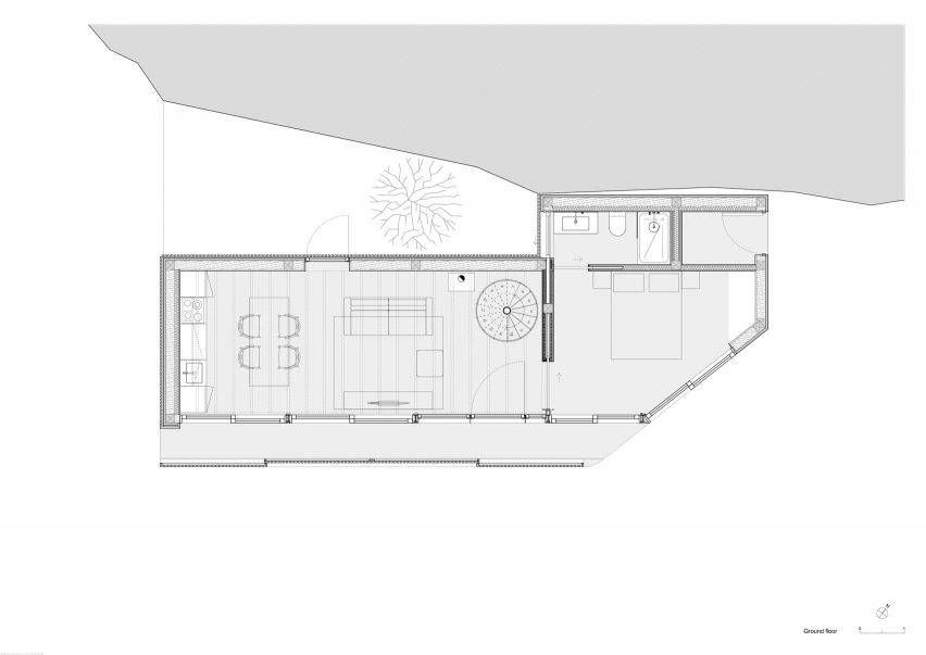 Ground floor plan, Granary House guesthouse by MIMA Housing