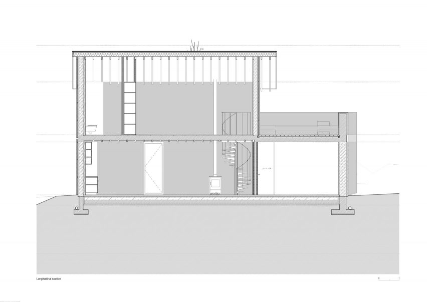 Long section, Granary House guesthouse by MIMA Housing
