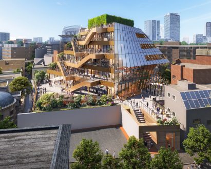 Glazed commercial centre with green roof