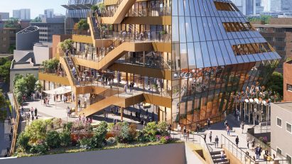 Glazed retail centre with stepped terraces