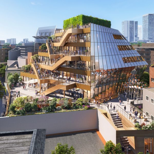 Glazed retail centre with stepped terraces