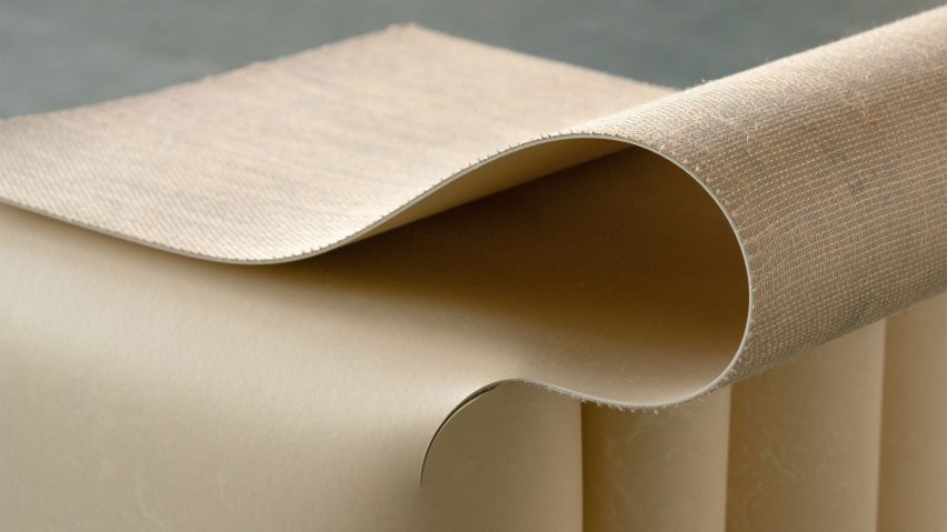 Close up of the curved forms of the Linoleum furniture by Lina Chi