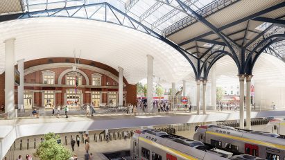 Render of a redesigned interior of Liverpool Street station