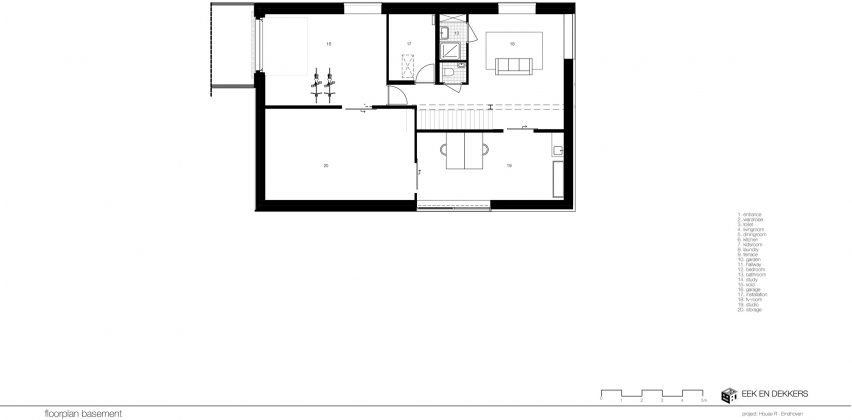 Basement floor plan of House R by Eek en Dekkers in Eindhoven