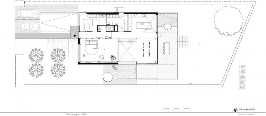 Ground floor plan of House R by Eek en Dekkers in Eindhoven