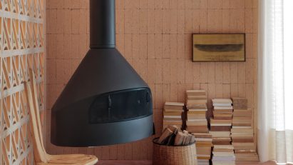 Suspended fireplace in Hygge Studio by Melina Romano