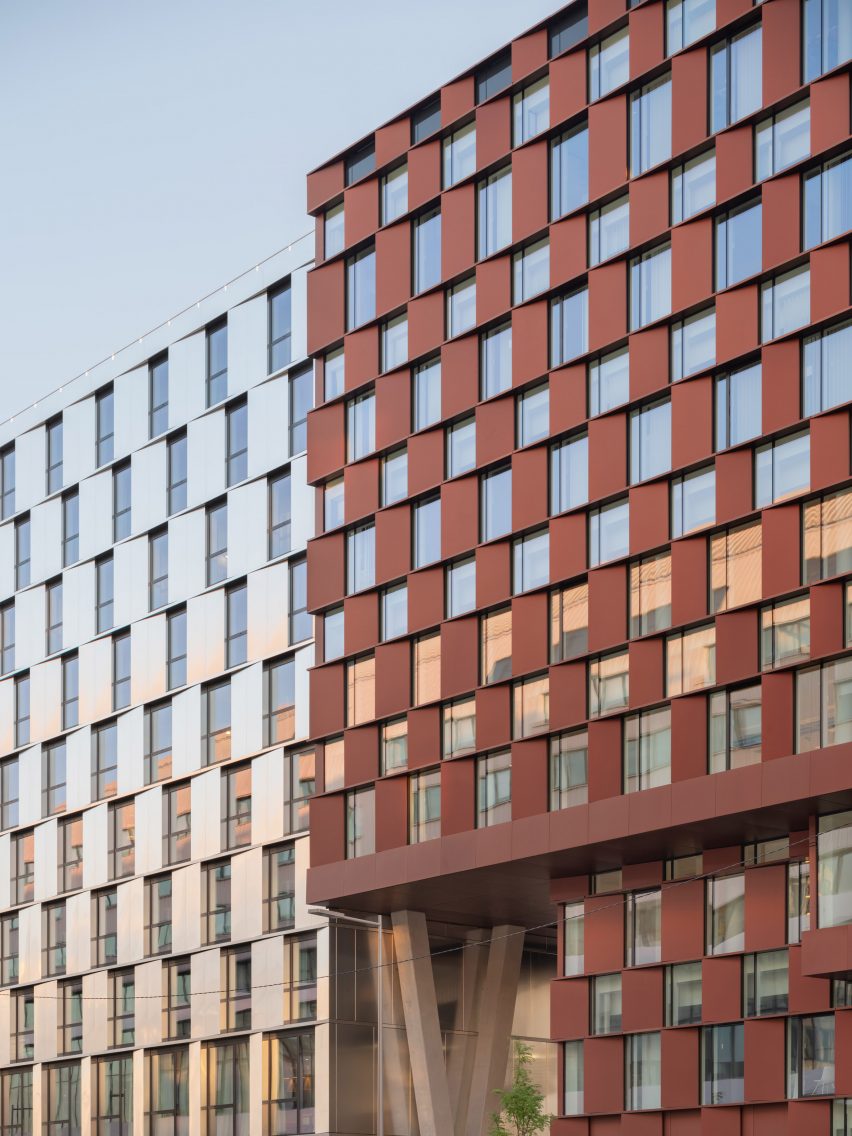 Exterior of InDéfense office and Hôtel OKKO by 3XN in Paris