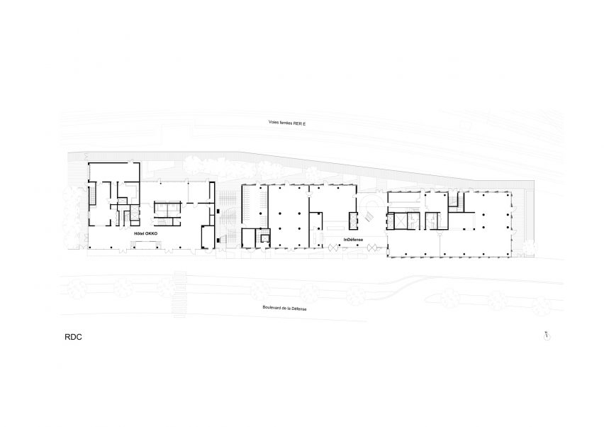 Ground floor plan of InDéfense office and Hôtel OKKO by 3XN in Paris