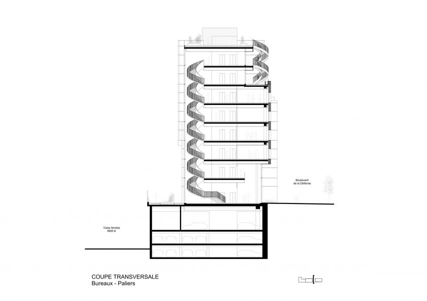 Section of InDéfense office and Hôtel OKKO by 3XN in Paris