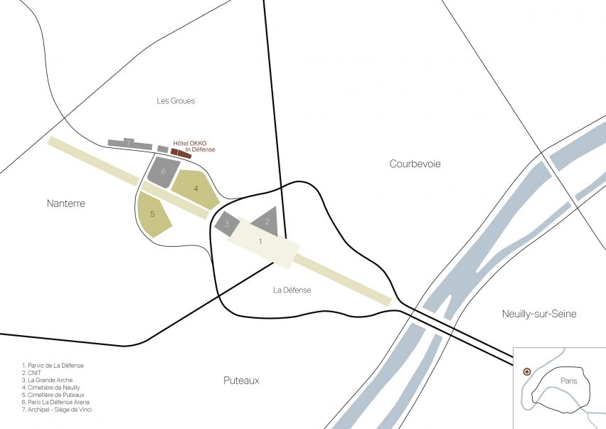 Site plan of InDéfense office and Hôtel OKKO by 3XN in Paris