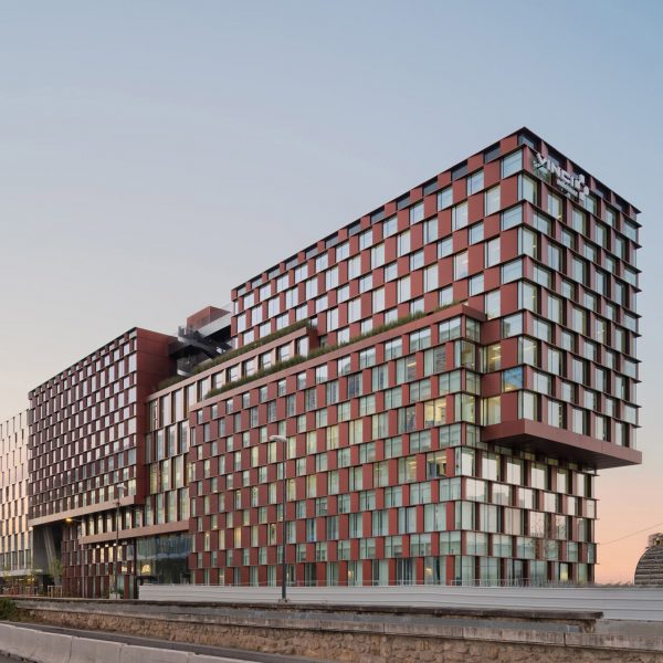 Exterior of InDéfense office and Hôtel OKKO by 3XN in Paris
