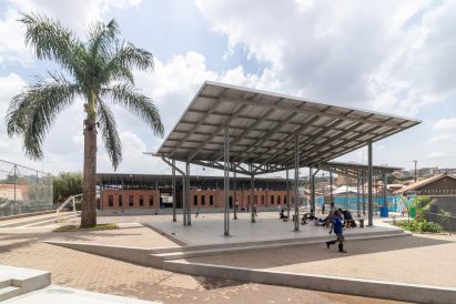 Steel canopy at Kampala Community Centre by Kéré Architecture
