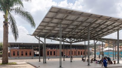 Steel canopy at Kampala Community Centre by Kéré Architecture