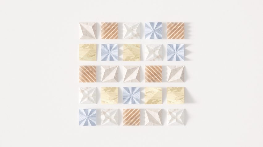 Rendering of 20 pastel-coloured Keia LSD Wafers in origami-like shapes