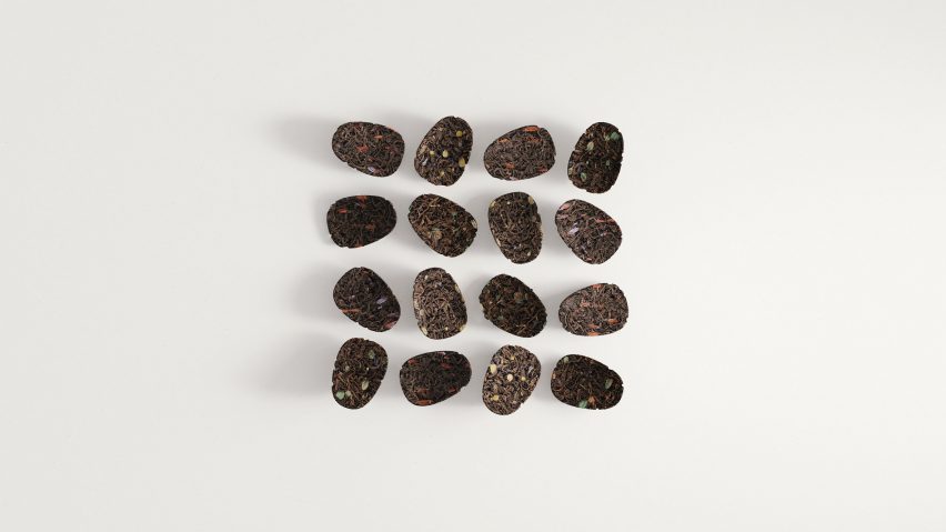 Rendering of 16 Keia Ayahuasca Pucks made of compressed tea leaves