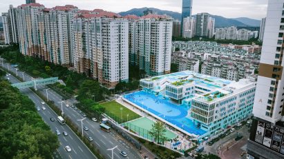 Aerial view of Fuqiang Elementary School by People's Architecture Office