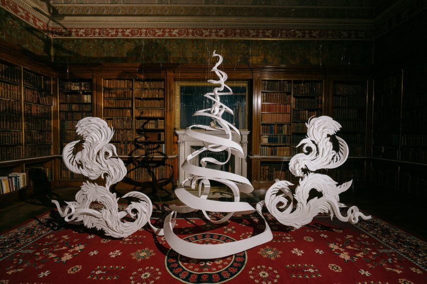 Ribbon Tree by Andy Singleton at Long Live the Christmas Tree exhibition at Harewood House