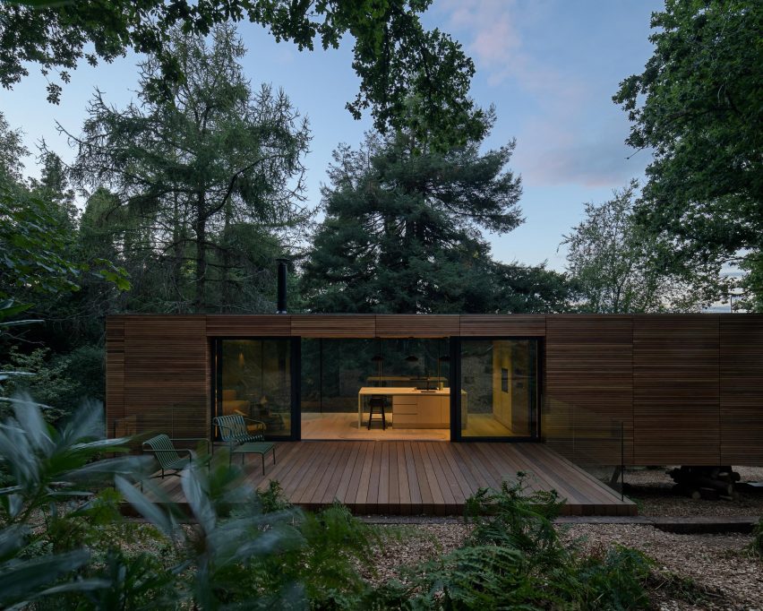 Wooden cabin at dusk