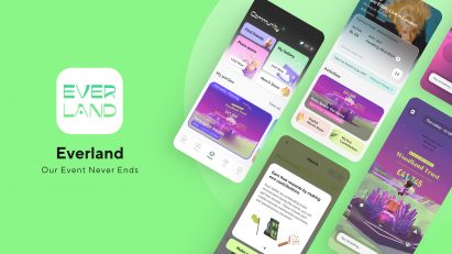 Board containing visualisations of an app on phone screens