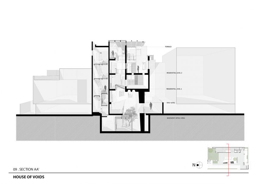 Section drawing of House of Voids by Malik Architecture