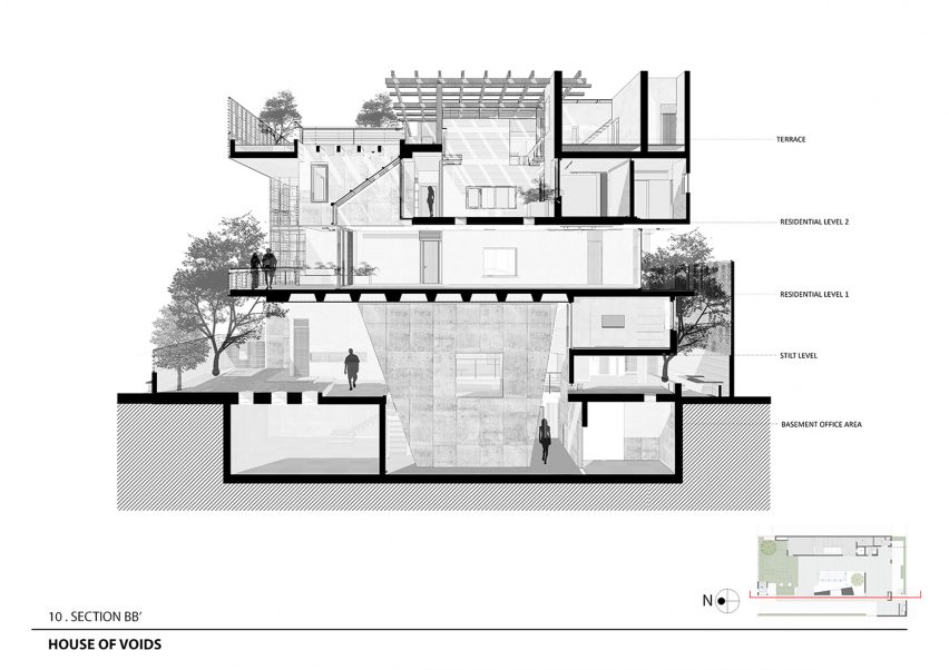 Section drawing of House of Voids by Malik Architecture