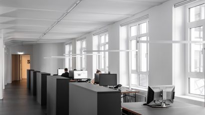 Interior image of a workspace at Max Dudler