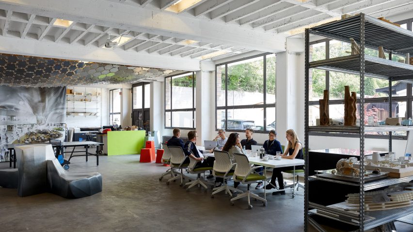Interior image of a workspace at Laboratory for Visionary Architecture studio in Stuttgart