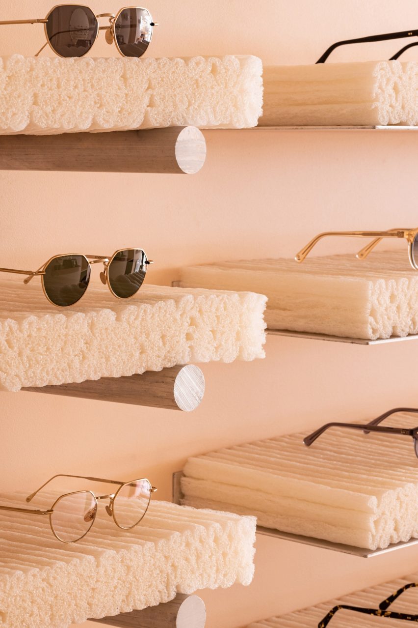 MONC eyewear store in Marylebone, London has shelves made from cornstarch foam