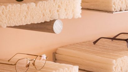 MONC eyewear store in Marylebone, London has shelves made from cornstarch foam