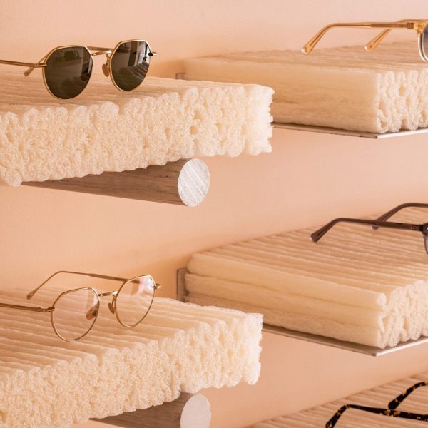 MONC eyewear store in Marylebone, London has shelves made from cornstarch foam