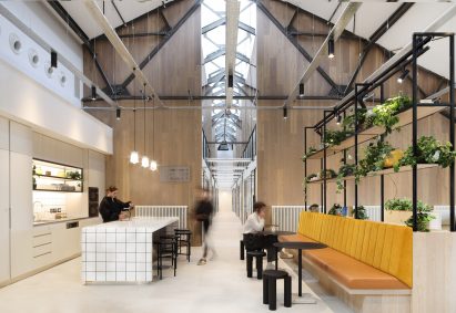 Interior image of a open-plan kitchen area at the flexible workspace