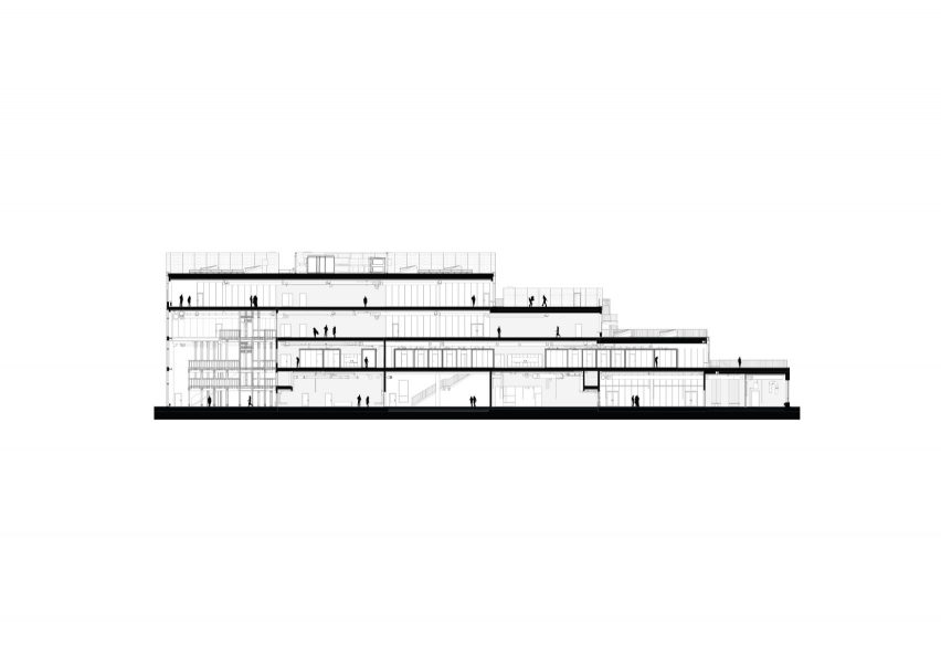 Section AA, New Aarch, the new Aarhus School of Architecture building by Adept