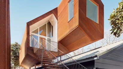 An irregularly shaped house extension