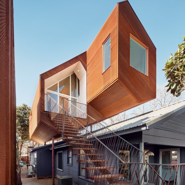 An irregularly shaped house extension