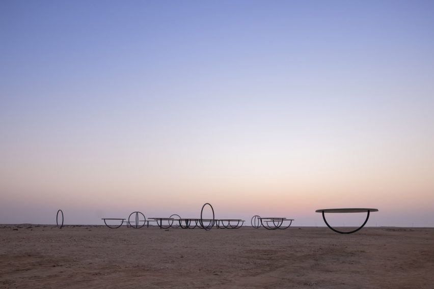 An installation by Olafur Eliasson at sunset