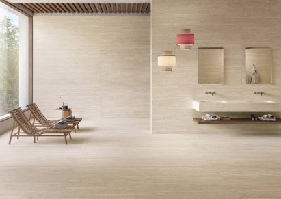 Two recliners in bathroom/spa space