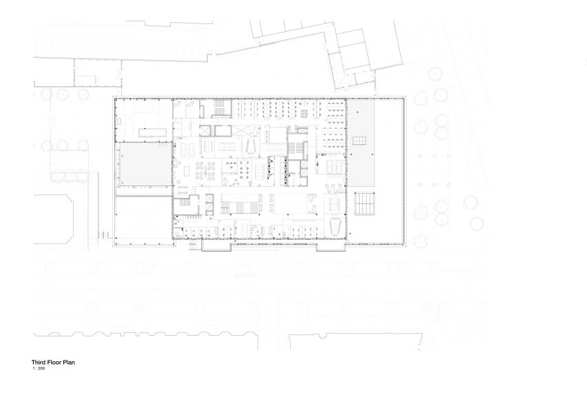 Third floor plan of One Elmwood student hub at Queen's University Belfast, designed by studios Hawkins\Brown and RPP Architects.