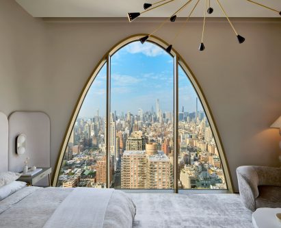 Bedroom with arched window